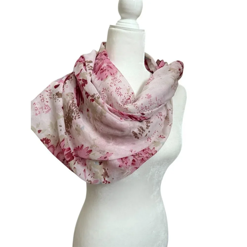Women's Pink Floral 100% Viscose Spain Scarf Lightweight 70X70 NEW